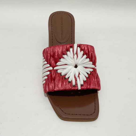 Sigerson Morrison Marnin Red White Brown Leather Heeled Slide Sandals Mules  8 - Picture 10 of 10